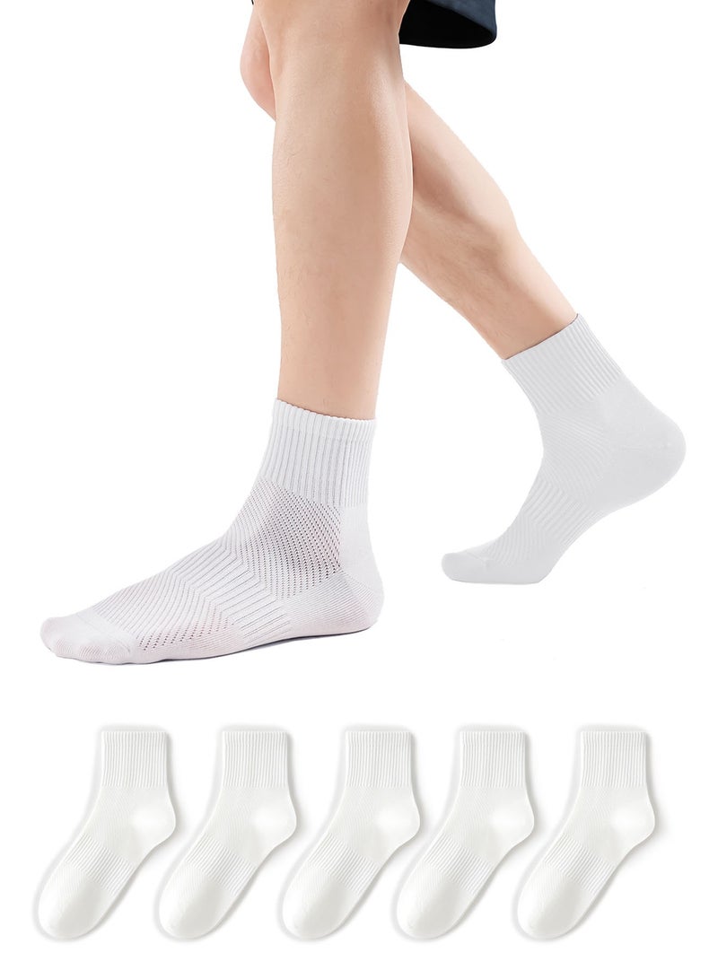 infino جوارب رجالية من القطن متوسطة الطول بمقاس 10A، مضادة للبكتيريا وشبكة تنفس - 95% قطن، تصميم بدون خياطة في منطقة الأصابع لراحة طوال اليوم (عبوة من 5 أزواج، أبيض نقي) - Image 1