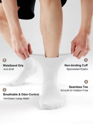 Men's Mid-Crew Cotton Socks with 10A Antibacterial & Breathable Mesh - 100% Cotton, Seamless Toe Design for All-Day Comfort (5-Pack,Pure White) - view 3