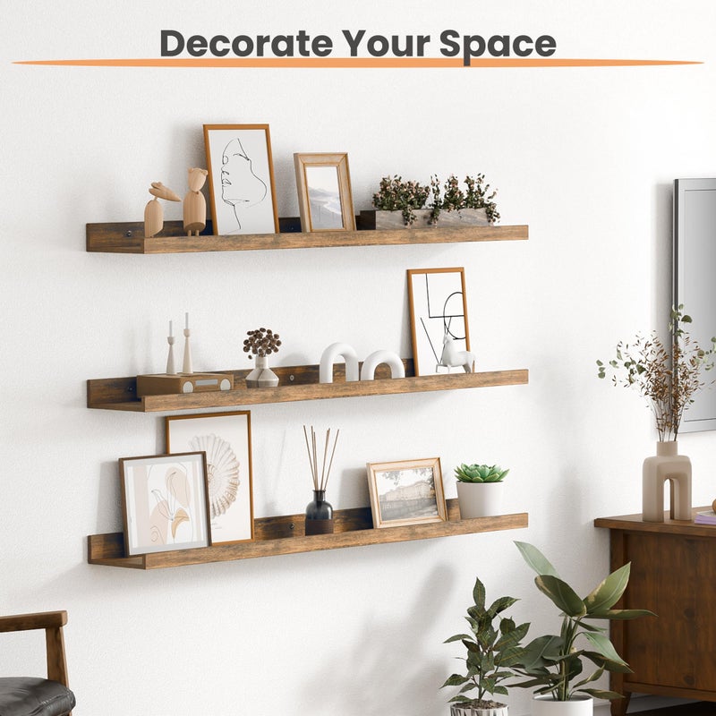 upsimples Floating Shelves for Wall, 35.5 Inch Shelves for Decor Storage Set of 6, Wall Mounted Wood Shelf for Bedroom, Living Room, Bathroom, Kitchen, Long Picture Ledge Shelves, Brown - Image 4