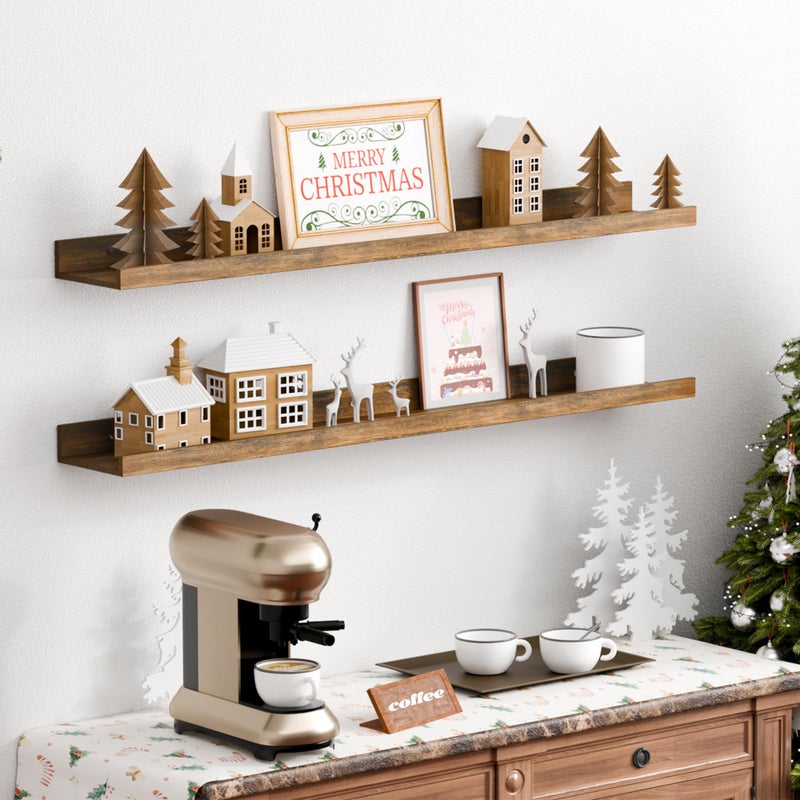 upsimples Floating Shelves for Wall, 35.5 Inch Shelves for Decor Storage Set of 6, Wall Mounted Wood Shelf for Bedroom, Living Room, Bathroom, Kitchen, Long Picture Ledge Shelves, Brown - Image 3