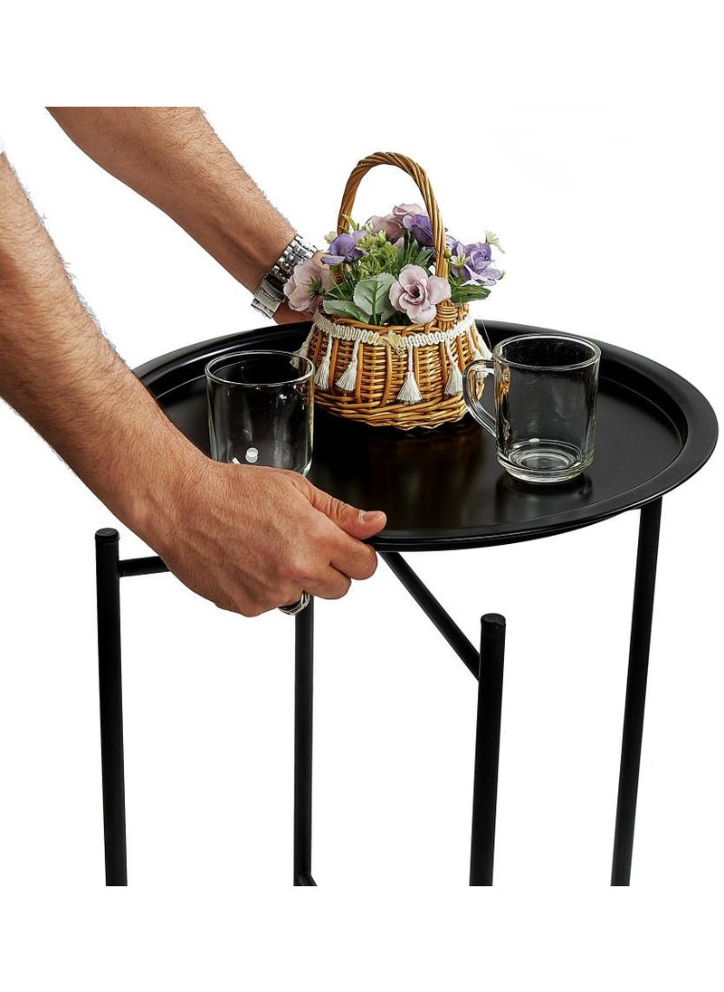 FOLDABLE METAL TABLE CONSISTS OF ROUND TRAY AND BLACK STAND FOR THE LIVING ROOM (DIAMETER 46CM, HEIGHT 51CM) GRASS GREEN COLOR - pzsku/Z920D2E6497EEC40D3E8CZ/45/_/1716118966/045d77fa-54ad-4dcf-ae89-70ea97bacdc6