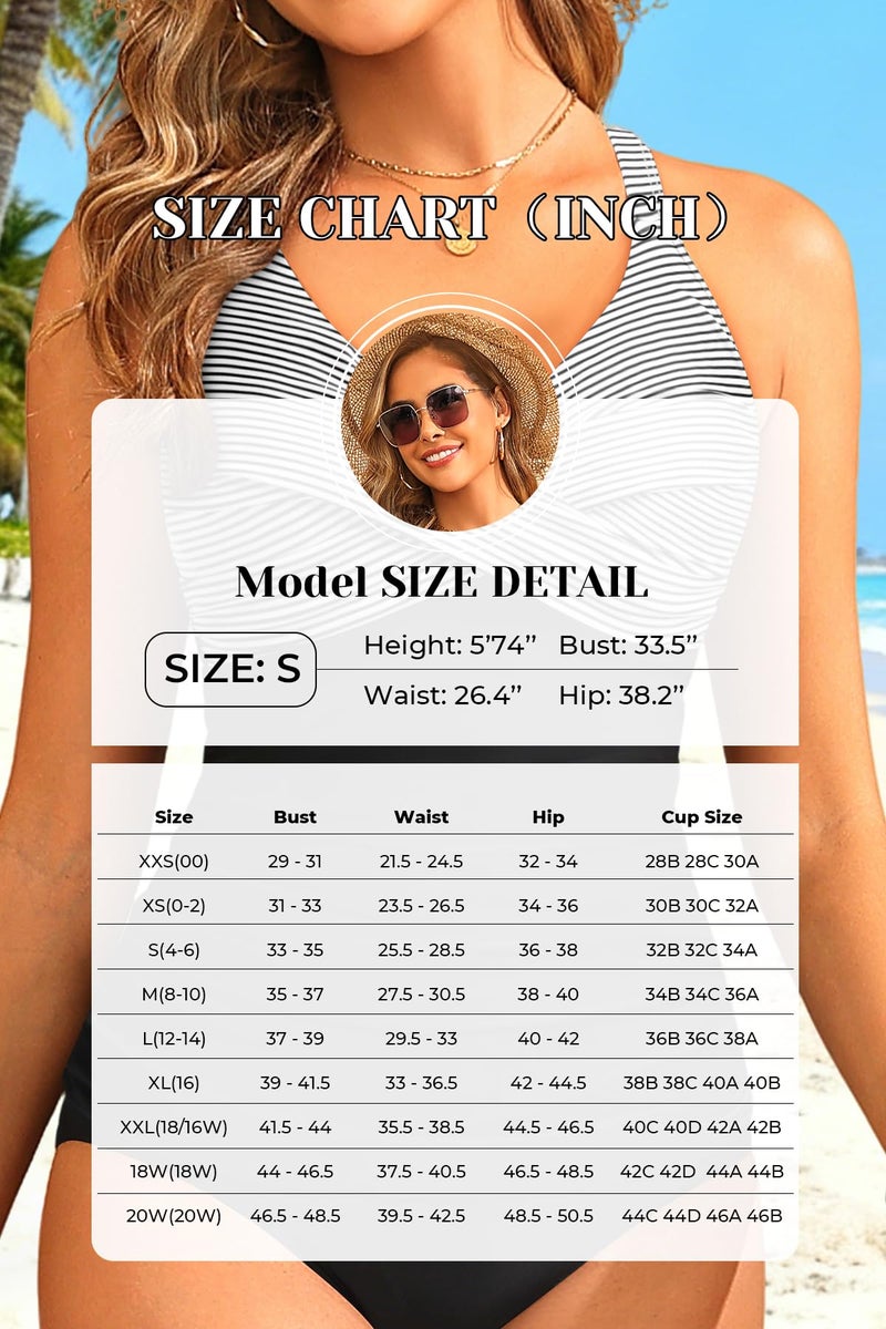 Tempt Me Women Tummy Control Tankini Swimsuit - Black Striped Ruched Two Piece Bathing Suits Underwire V Neck Swimwear with Bottom 2026 L - Image 5