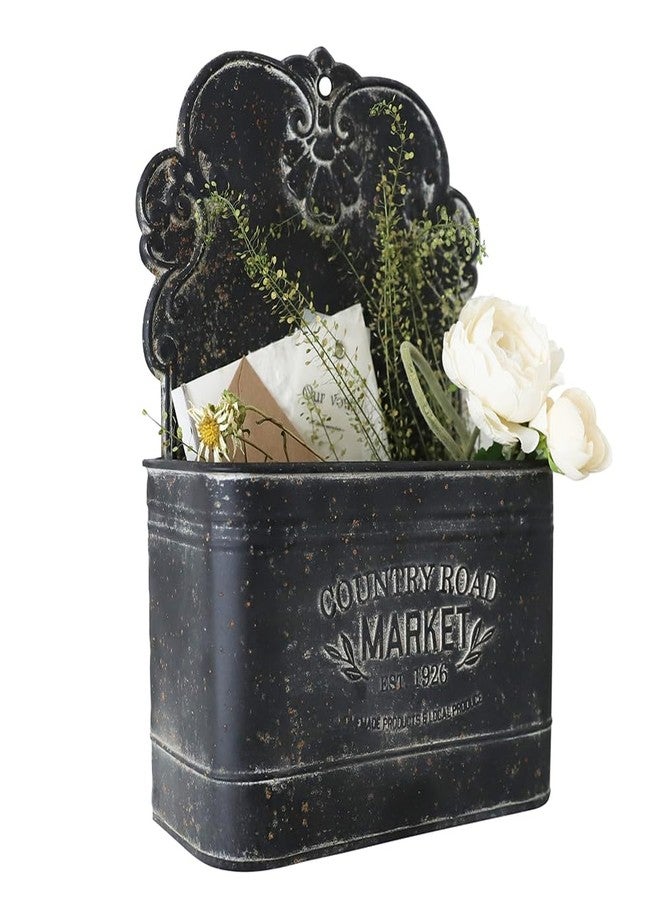 All Chic Metal Wall Planter Outdoor Wall Planter Wall Hanging Planter Rustic Wall Mount Planter Outdoor Indoor Wall Planter for Farmhouse Garden Decor (Black) - Image 1