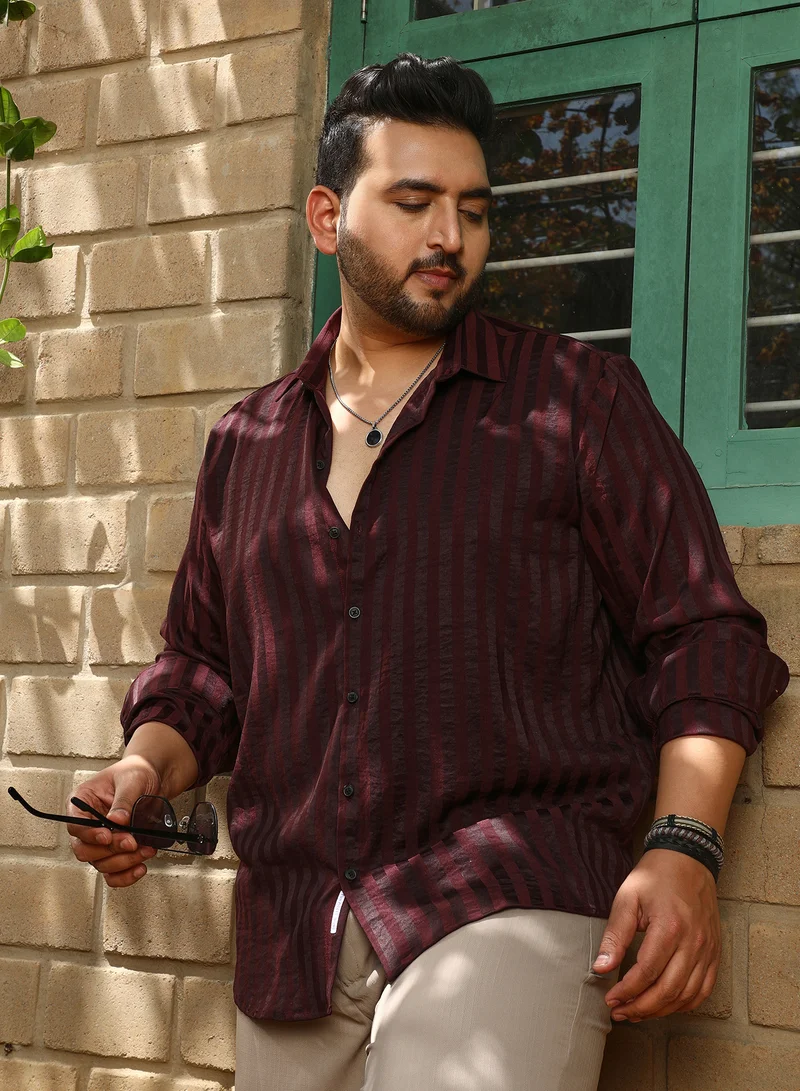 Instafab Plus Instafab Plus Men's Wine Red Candy-Striped Shirt For Casual Wear | Spread Collar | Long Cuffed Sleeves | Button Closure | Shirt Crafted With Comfort Fit For Everyday Wear