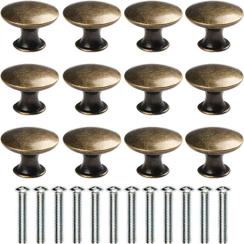 abcGoodefg 12 Pcs Vintage Antique Bronze Knobs Handle Pulls 30mm Brass Round Knobs for Cabinet Drawer Kitchen Bathroom Cupboard Home Office Furniture (Green Bronze) - Image 1
