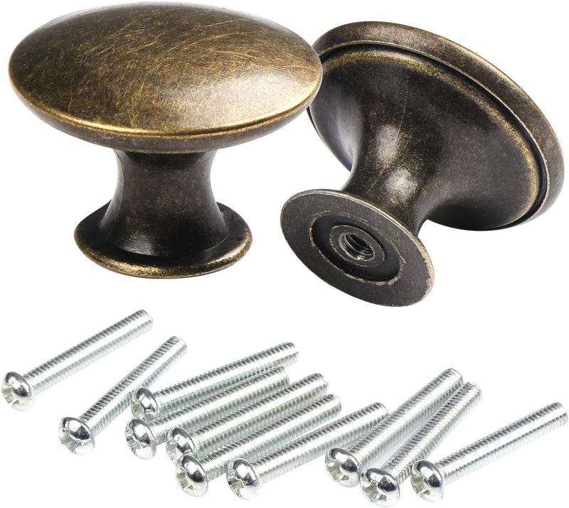 abcGoodefg 12 Pcs Vintage Antique Bronze Knobs Handle Pulls 30mm Brass Round Knobs for Cabinet Drawer Kitchen Bathroom Cupboard Home Office Furniture (Green Bronze) - Image 3