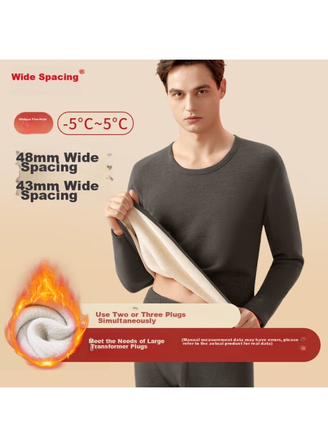 Hengyuanxiang Hengyuanxiang Wool And Silk Thermal Underwear For Men, Fleece-lined Thick Round Neck Men's Autumn Top And Bottom Set, Dark Gray - Image 1