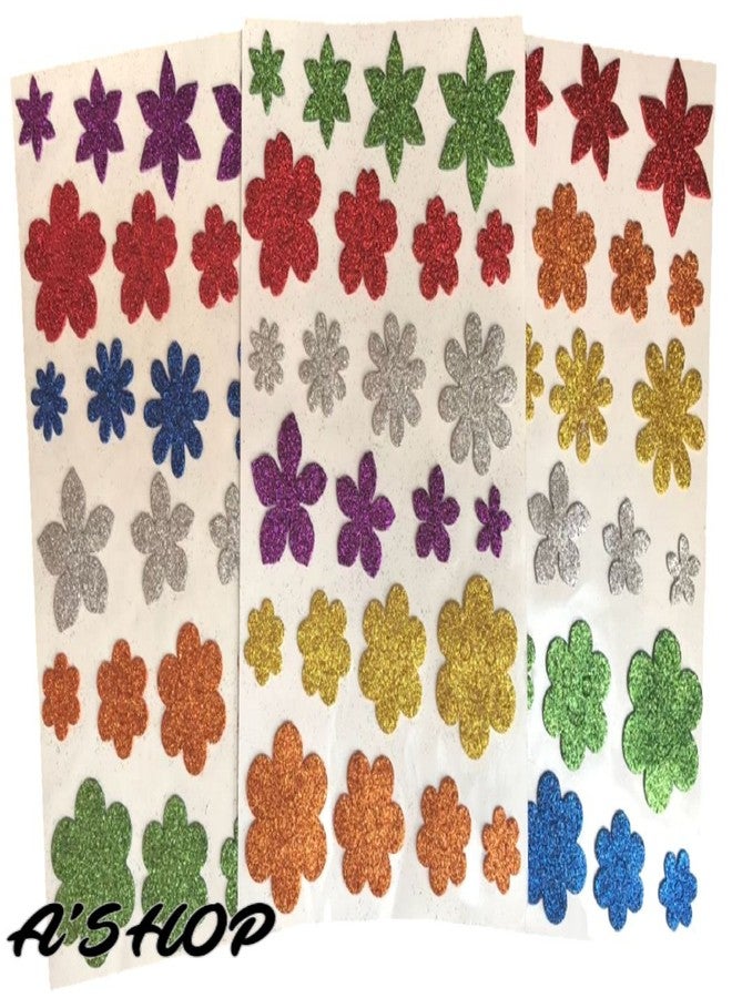 A'SHOP Glitter Foam Flower Self Adhesive Stickers for Art & Craft School Kids (Multicolor) - Set of 3 - Image 3