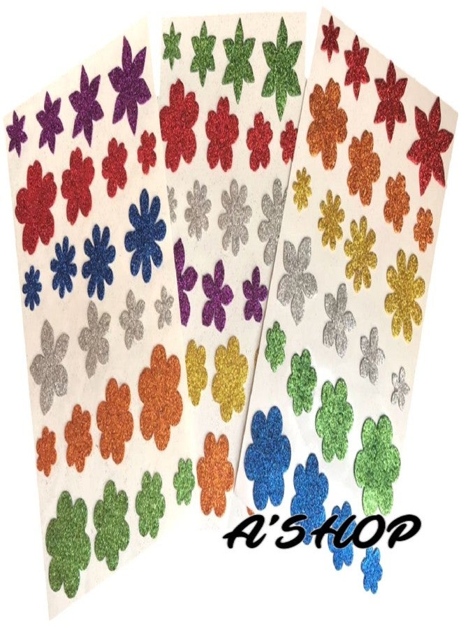 A'SHOP Glitter Foam Flower Self Adhesive Stickers for Art & Craft School Kids (Multicolor) - Set of 3 - Image 1