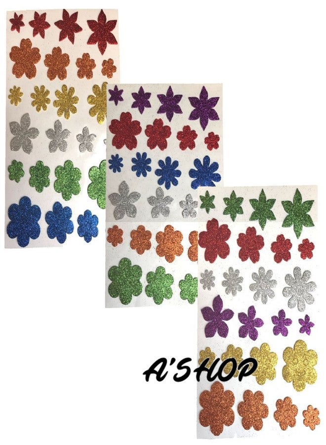 A'SHOP Glitter Foam Flower Self Adhesive Stickers for Art & Craft School Kids (Multicolor) - Set of 3 - Image 2