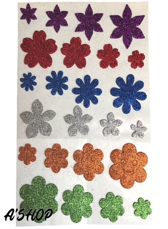A'SHOP Glitter Foam Flower Self Adhesive Stickers for Art & Craft School Kids (Multicolor) - Set of 3 - Image 5