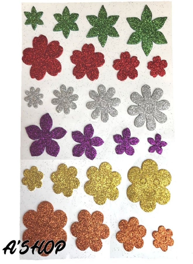 A'SHOP Glitter Foam Flower Self Adhesive Stickers for Art & Craft School Kids (Multicolor) - Set of 3 - Image 4