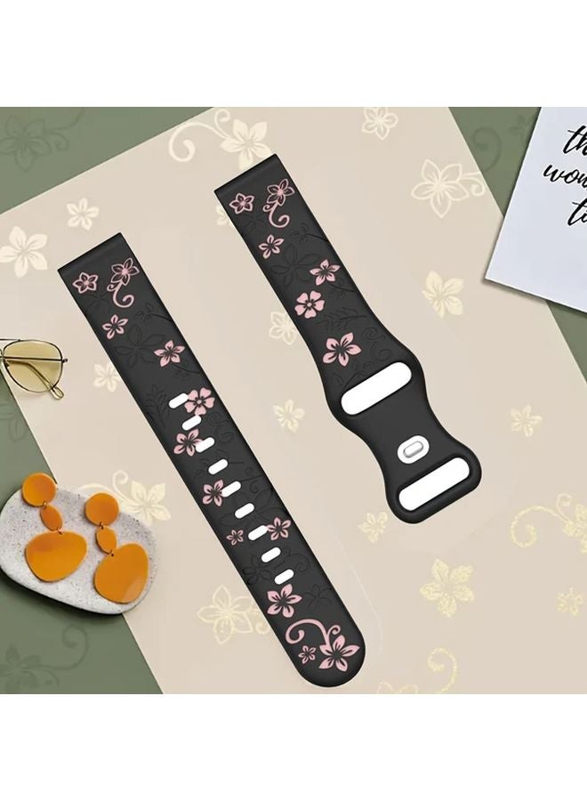 White Black 22mm Floral Engraved Smart Watch Band For Women - Image 4