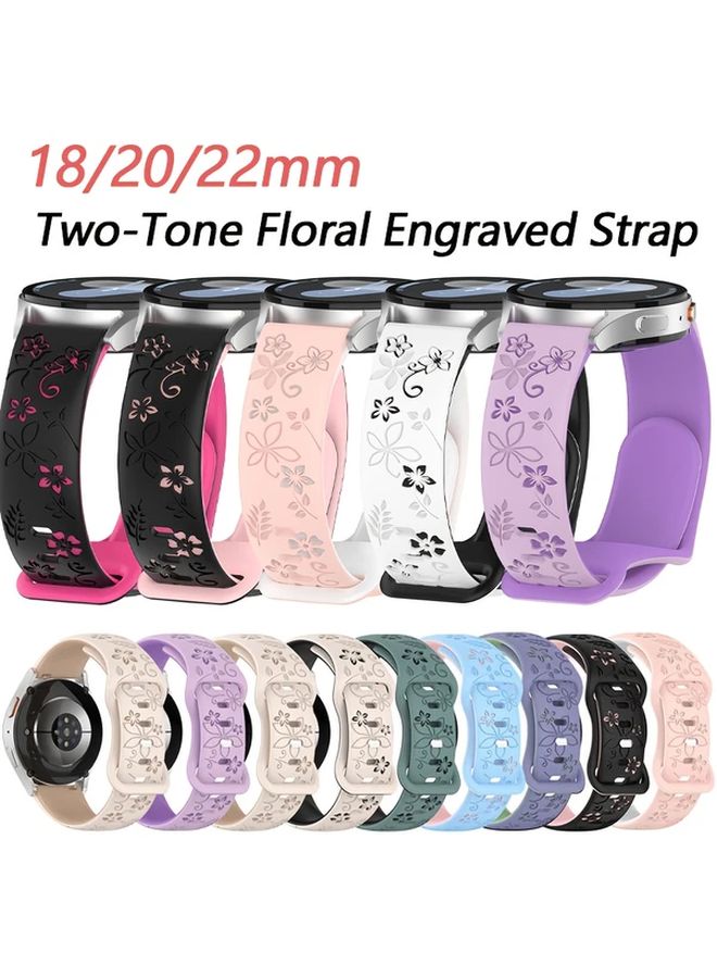 White Black 22mm Floral Engraved Smart Watch Band For Women - Image 1