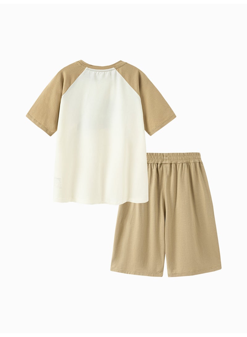 ميني بالا نقطة أزرار طفل غريبة جنسًا بطبعة دب كرتونية لطيفة بأكمام قصيرة وقصر، قطعة ناعمة وقابلة للتنفس، أكمام راجلان متناقضة، حزام خصر مرن، مثالية للارتداء اليومي وللأرتداء الخفيف والأنشطة الداخلية مجموعة فستان طفل للمنزل - Image 5