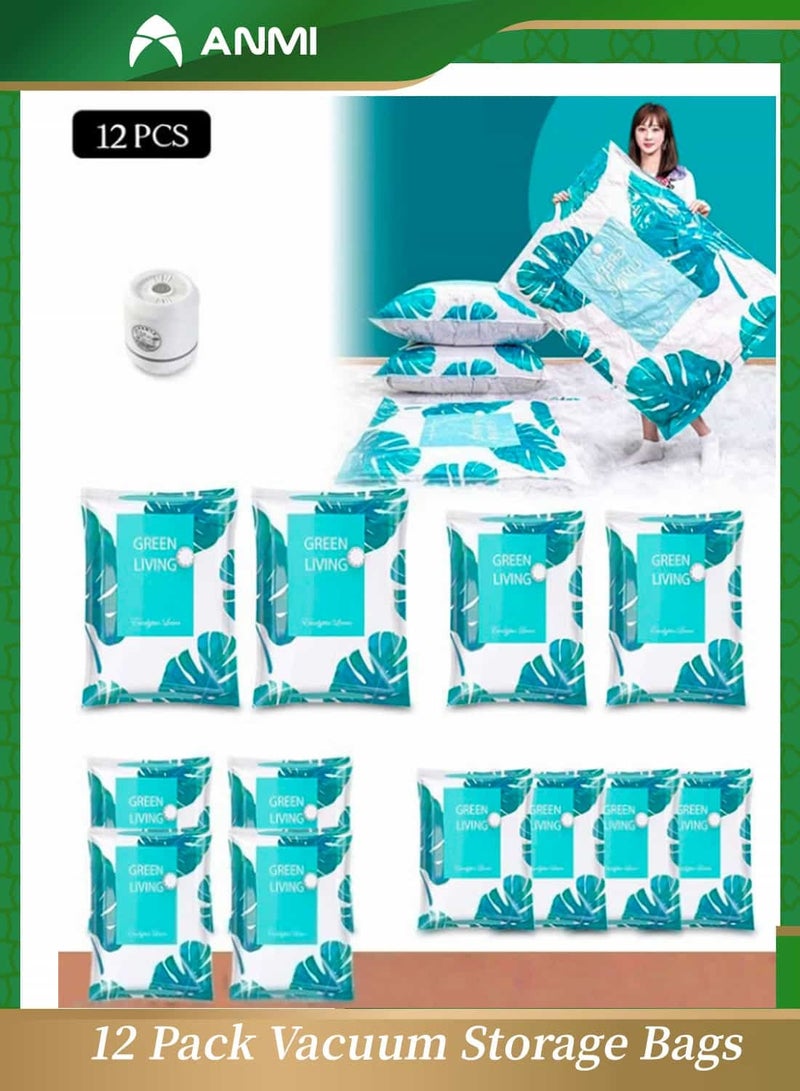 Anmi 12 Pack Vacuum Storage Bags with Electric Pump- (2 Jumbo + 2 Large + 4 Medium + 4 Small) Reusable Compression Bags Space Saver for Packing,Clothes, Bedding, Travel - Image 1