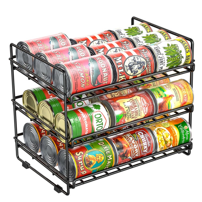 SUFAUY 3Tier Can Rack Organizer for Pantry and Kitchen Holds Up to 36 Cans Cabinet Food Storage Dispenser Black