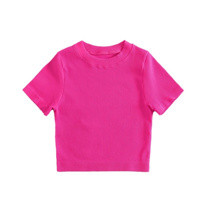 Style Ins Super Popular Short Round Neck Short Sleeve T-Shirt Women'S Summer Solid Color Slim Slimming High Waist Navel Top Fashion - Image 1