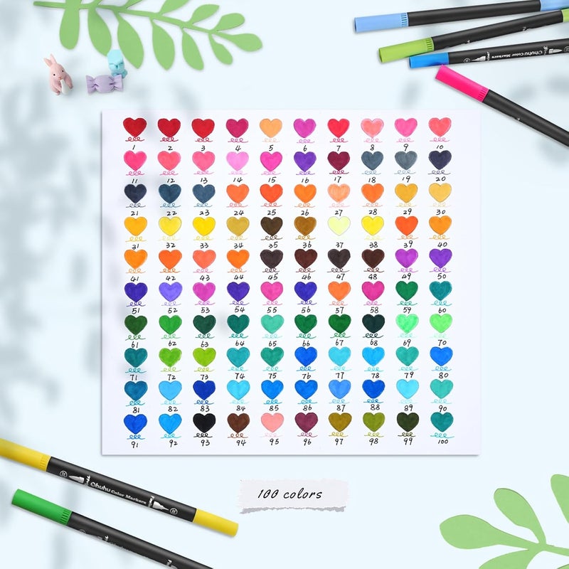 Ohuhu Markers For Adult Coloring Books: 100 Colors Brush Pens Dual Brush Fine Tip Drawing Pens Water-Based Coloring Markers For Kids Adults Artist Calligraphy Bullet Journal With Carrying Case -Maui - Image 2