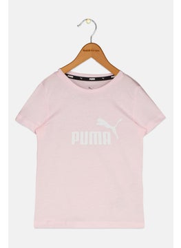 PUMA Kids Girl Sportswear Fit Short Sleeves Brand Logo Top, Light Pink  - Image 1