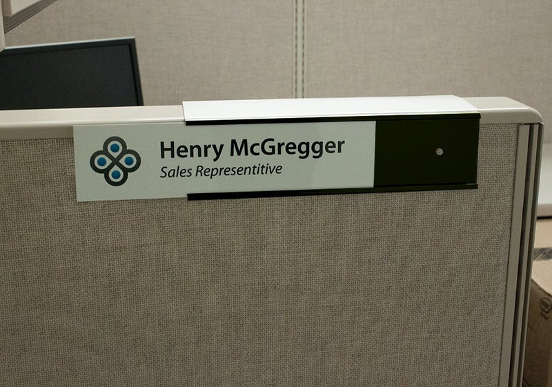 NapTags The Original Over the Cube - Quality Aluminum, Changeable Cubicle Nameplate Holder, Black Base, and Matte Black Name Plate Holder, (2" Cubicle Wall Depth) - Made in The USA - Image 3