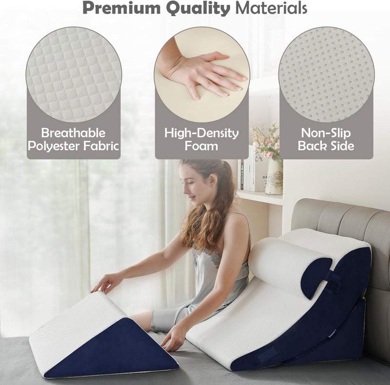 Ganaver 4Pcs Wedge Pillow for Sleeping, Orthopedic Bed Wedge Pillows for After Surgery, Foam Triangle Sit Up Pillow Wedge for Back, Neck, Shoulder Support, Leg Elevation, Acid Reflux, Gerd, Snoring - Image 4