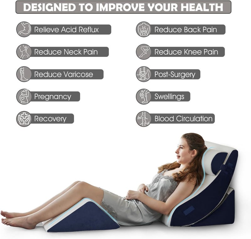 Ganaver 4Pcs Wedge Pillow for Sleeping, Orthopedic Bed Wedge Pillows for After Surgery, Foam Triangle Sit Up Pillow Wedge for Back, Neck, Shoulder Support, Leg Elevation, Acid Reflux, Gerd, Snoring - Image 2