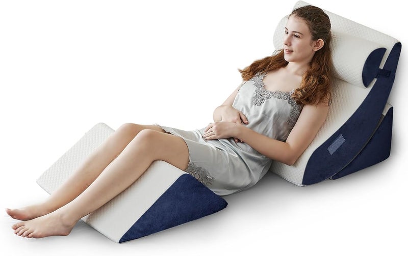Ganaver 4Pcs Wedge Pillow for Sleeping, Orthopedic Bed Wedge Pillows for After Surgery, Foam Triangle Sit Up Pillow Wedge for Back, Neck, Shoulder Support, Leg Elevation, Acid Reflux, Gerd, Snoring - Image 1