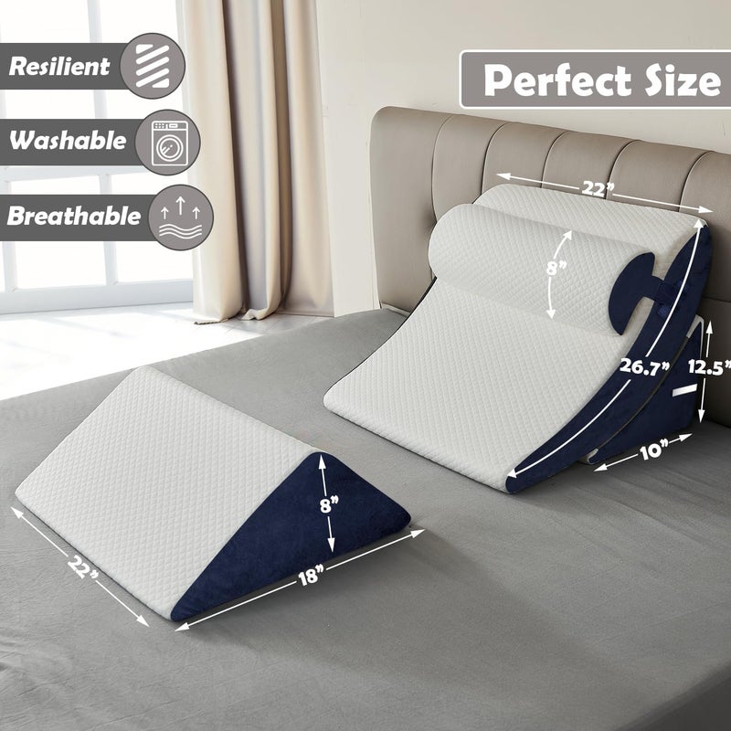 Ganaver 4Pcs Wedge Pillow for Sleeping, Orthopedic Bed Wedge Pillows for After Surgery, Foam Triangle Sit Up Pillow Wedge for Back, Neck, Shoulder Support, Leg Elevation, Acid Reflux, Gerd, Snoring - Image 3