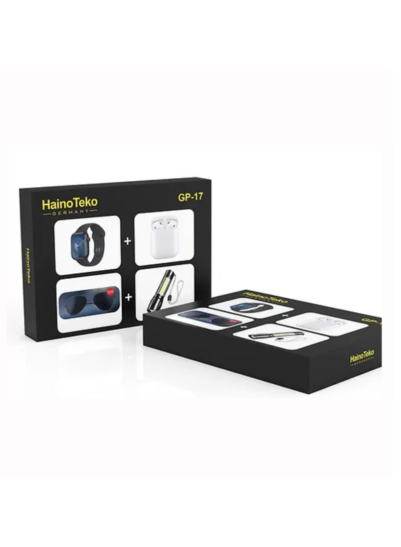 Haino Teko Full Screen Display Series 9 Smart Watch Wireless Bluetooth Earphone LED Torch Lamp and Sun Glass Combo For Men  - Image 1