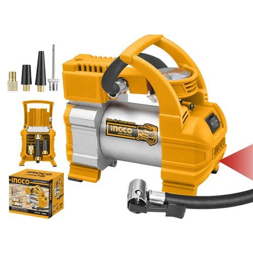 Ingco Auto air compressor for car and bike With 1 LED light - 3M cord - cigarette lighter & 1 battery clips & 4 nozzle adapters - Image 2