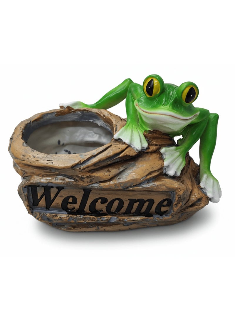 AKDC Polyresin Frog with Welcome Board Decorative Showpiece – Playful Garden, Balcony & Home Accent, 24 × 18 cm - Image 1