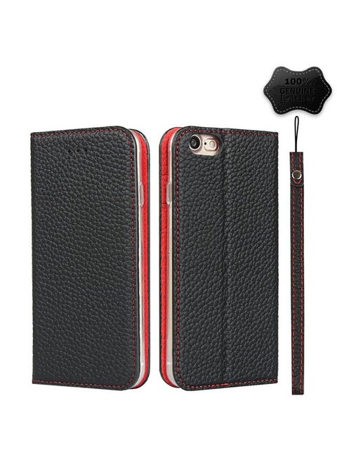 Case Cover For iPhone SE 2022 / SE 2020 / 8 / 7 Litchi Genuine Leather Phone Case Black