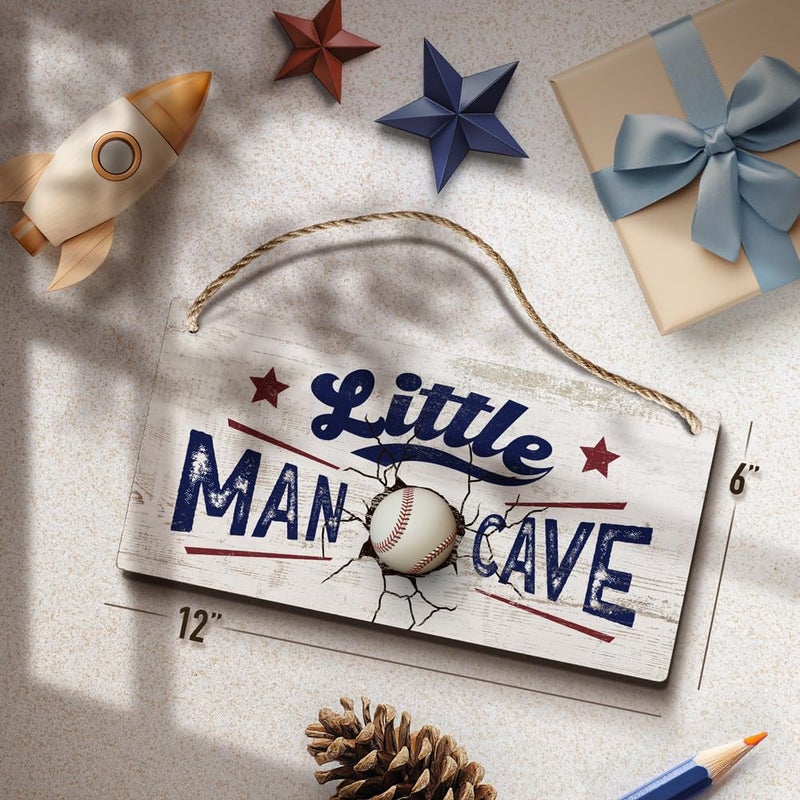 YZEXEZY Baseball Decor for Boys Room-Little Man Cave Sign 6"x12" Sports Decor Hanging Plaque for Boys Bedroom Playroom Classroom Nursery Baseball Lover - Image 3