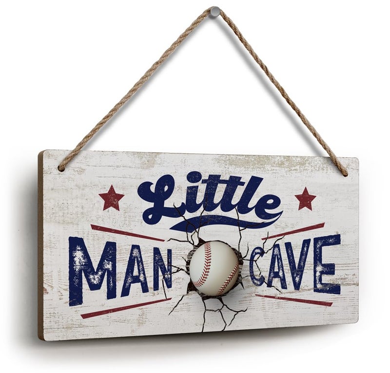 YZEXEZY Baseball Decor for Boys Room-Little Man Cave Sign 6"x12" Sports Decor Hanging Plaque for Boys Bedroom Playroom Classroom Nursery Baseball Lover - Image 1