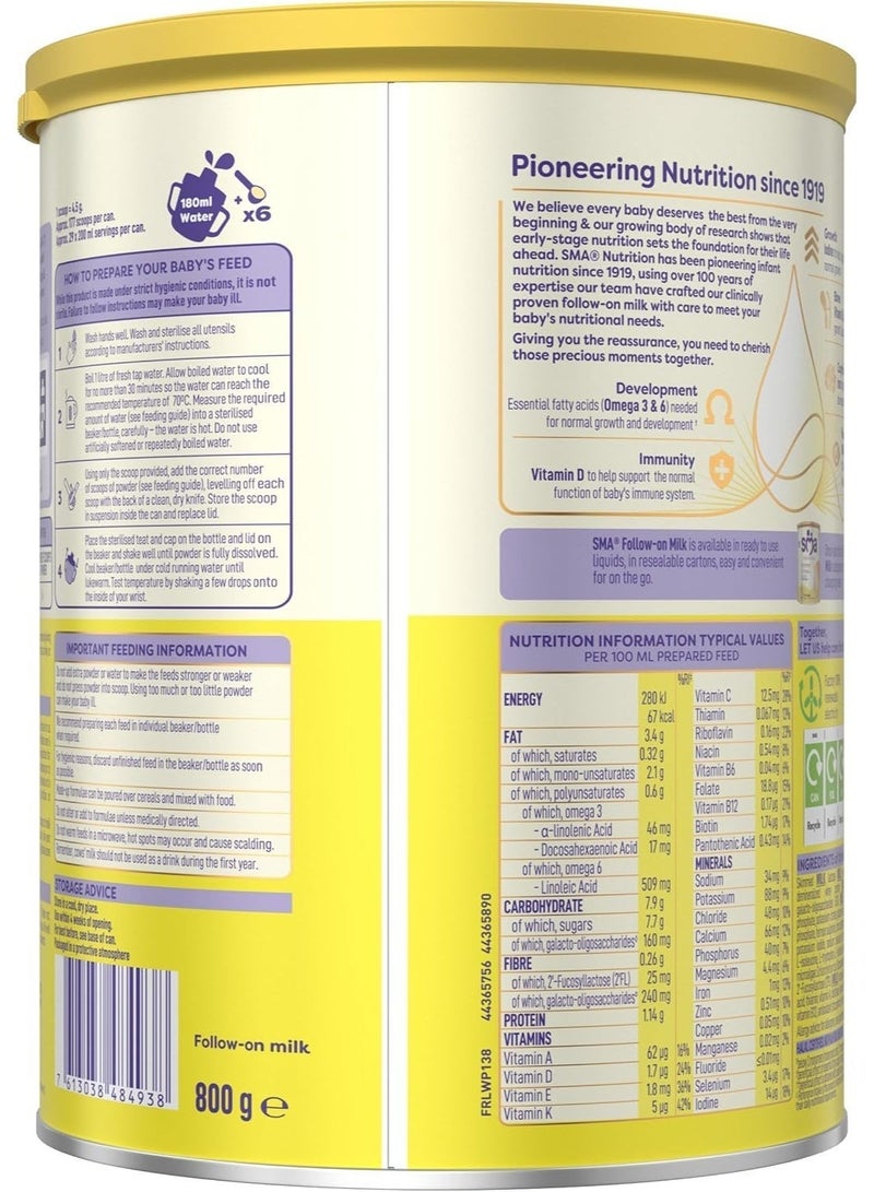 SMA Stage 2 Follow on Milk Baby Powder Formula 6 Plus Months 800grams - Image 2