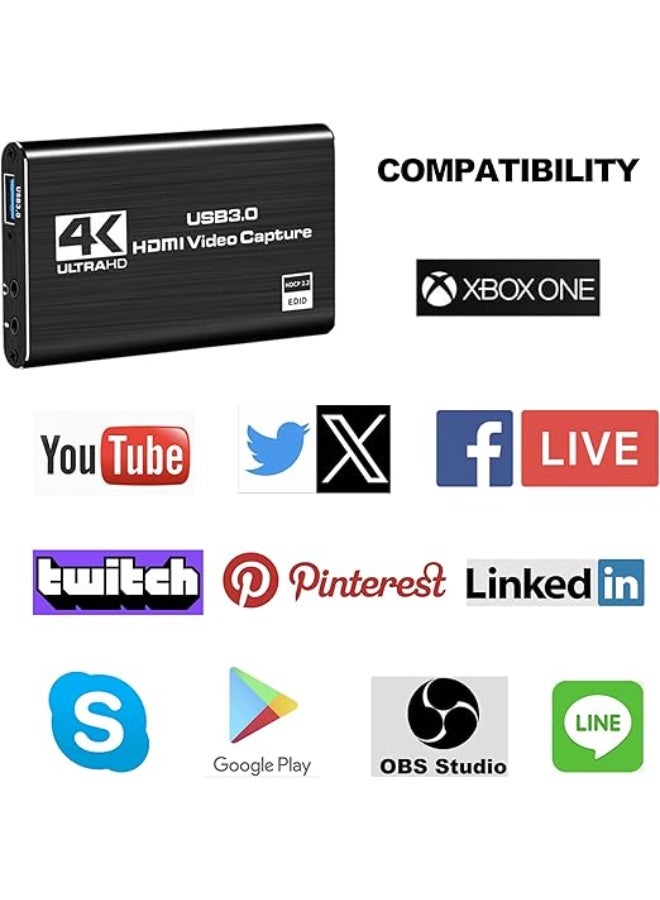 كارت التقاط فيديو HDMI 4K USB 3.0 | جهاز تسجيل صوت وصورة 1080P 60FPS للبث والألعاب متوافق مع أجهزة الألعاب - Image 3
