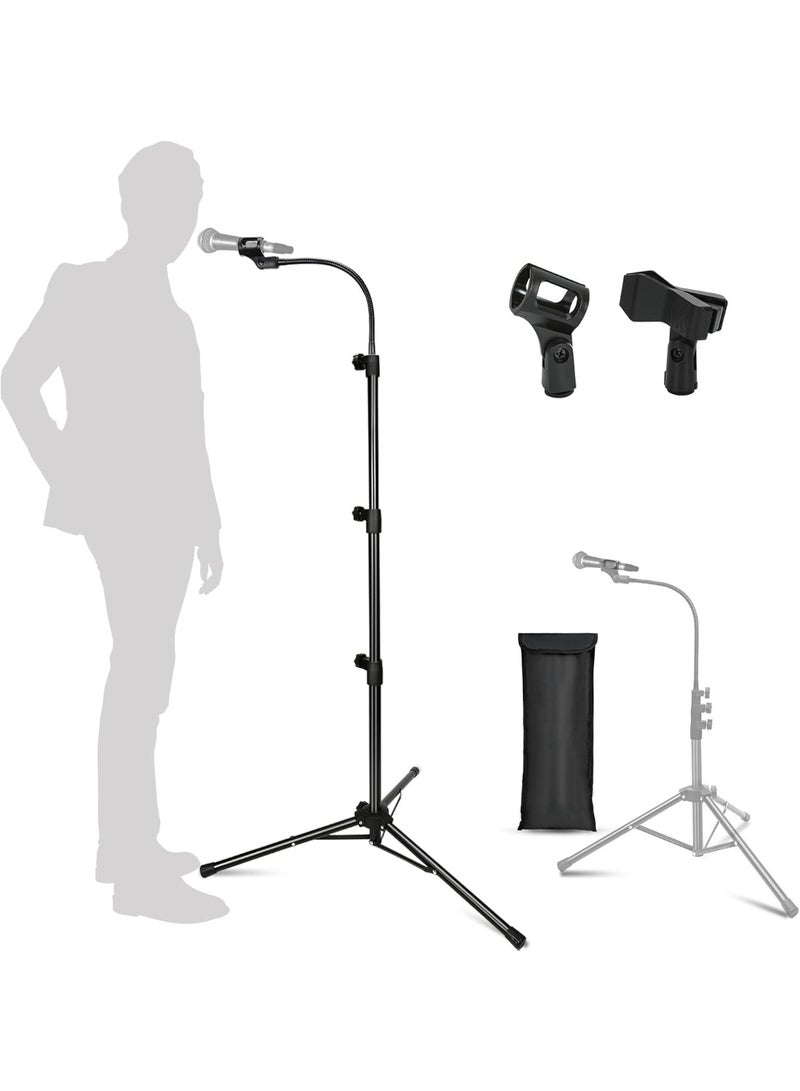 ET-LIFE Boom Microphone Stand - Gooseneck Tripod Design Adjustable Height 3'- 6' with Mic Clips Microphone Stand for Singing - Image 1