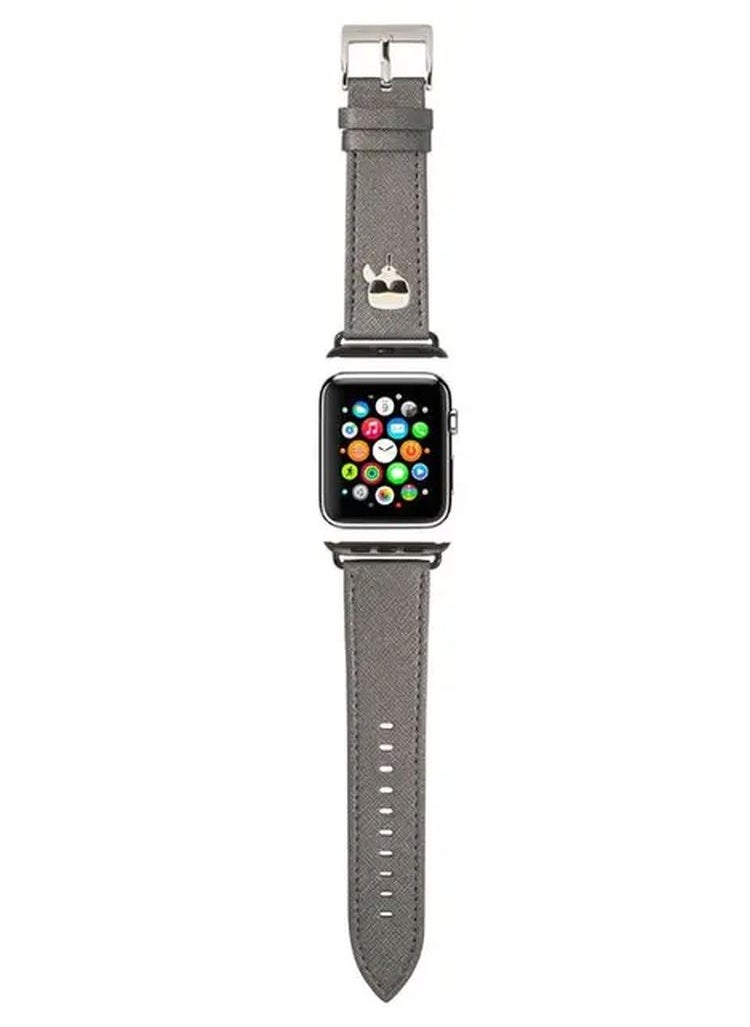Karl Lagerfeld - PU Strap for For Apple Watch 42/44MM with Saffiano Karl Head Logo / Comfortable Smart Watch Band - Silver - Image 1