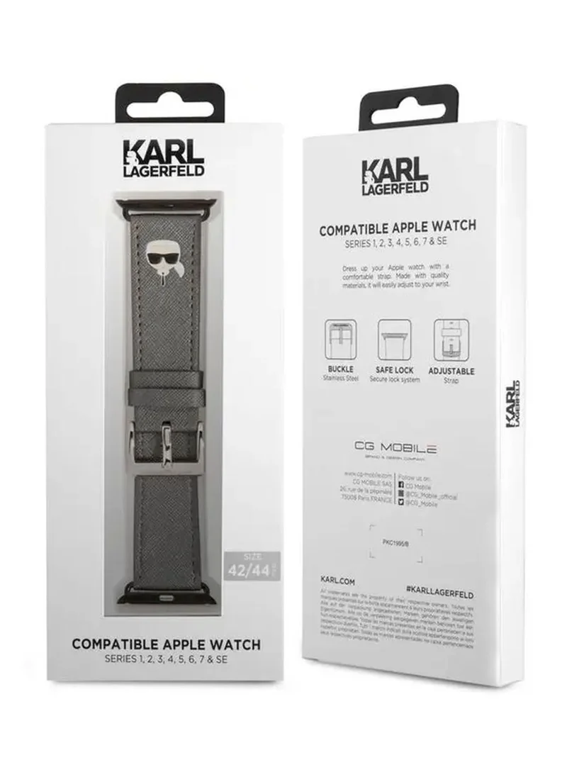 Karl Lagerfeld PU Strap for For Apple Watch 42/44MM with Saffiano Karl Head Logo / Comfortable Smart Watch Band - Silver