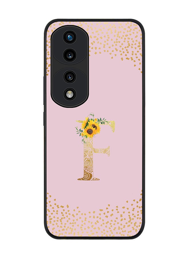 Stylizedd Rugged Black edge case for Honor 70 Pro Slim fit Soft Case Flexible Rubber Edges Anti Drop TPU Gel Thin Cover - Custom Monogram Initial Letter Floral Pattern Alphabet - F (Pink ) - Image 1