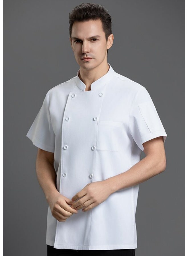 NIBEMINENT Chef Uniform Short Sleeve Kitchen Jacket Restaurant Cook Coat Hotel Catering Clothes Cooking Shirt Baker Waiter Workwear  - Image 1