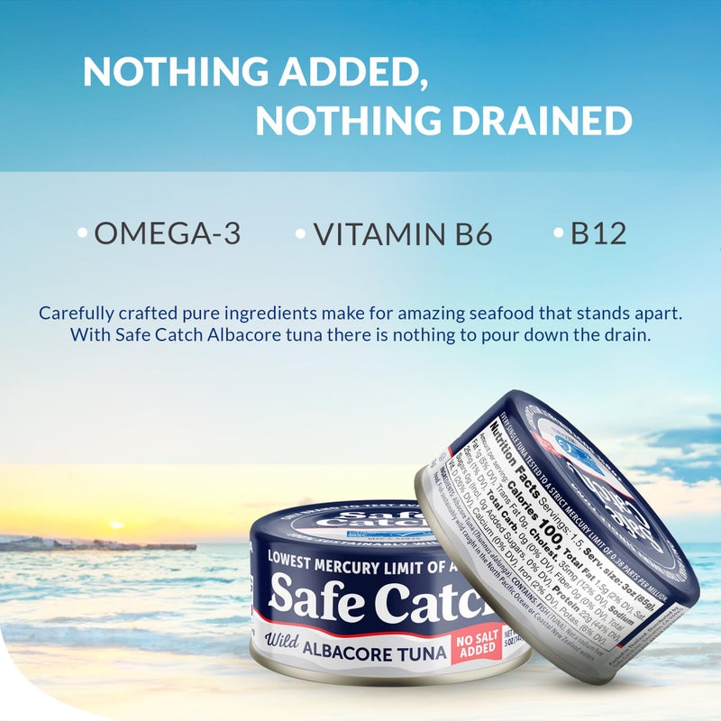 Safe Catch Canned Lowest Mercury Limit Albacore Tuna Fish No Salt Added, Wild Caught, Gluten-Free, Kosher, Keto, 5oz Can, 6-Pack - Image 4