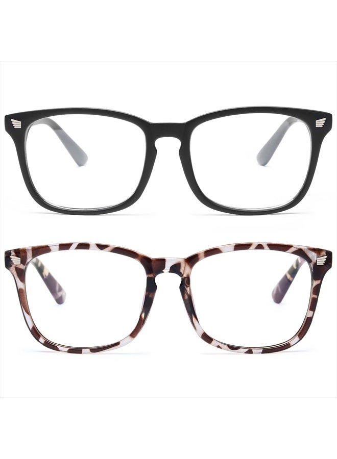 livho 2 Pack Blue Light Blocking Glasses, Computer Reading/Gaming/TV/Phones Glasses for Women Men,Anti Eyestrain & UV Glare (Matte Black+Leopard)  - Image 1