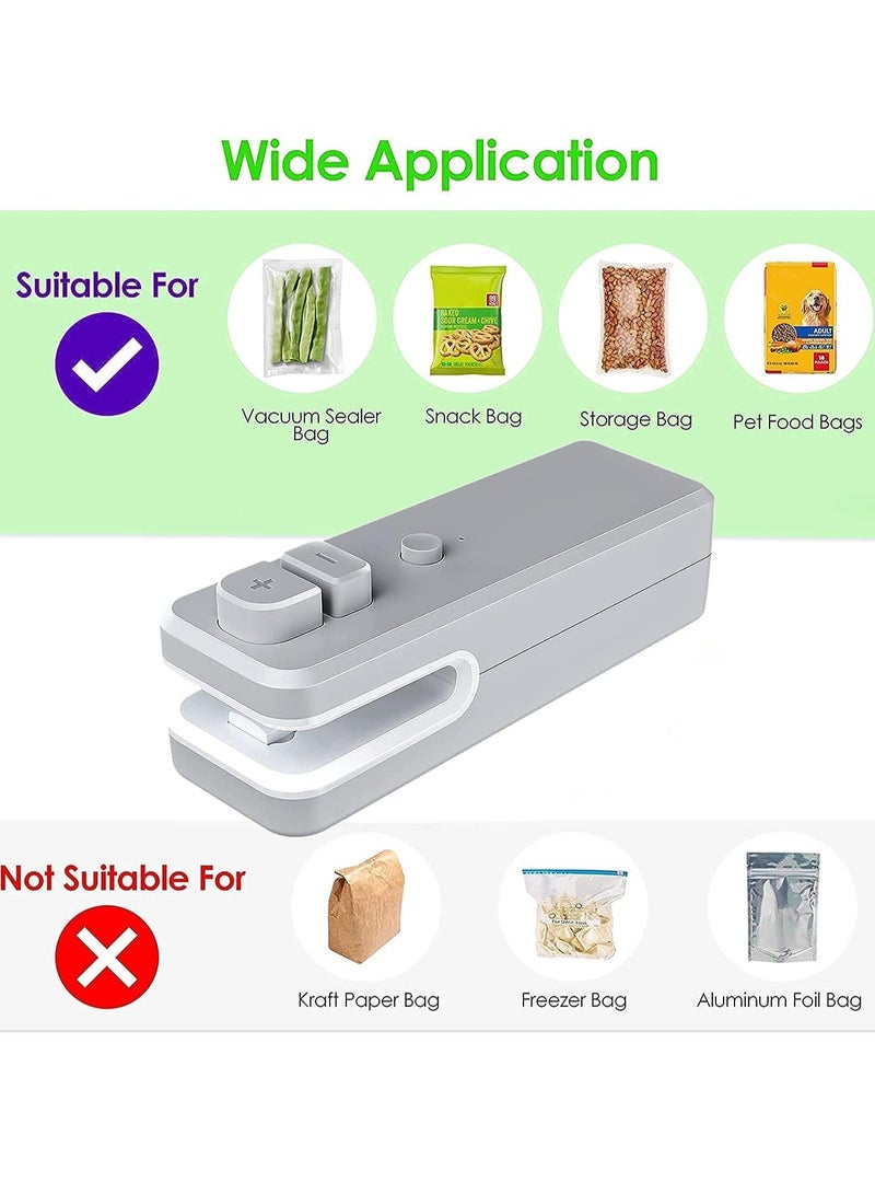 Excefore Mini Bag Sealer USB Rechargeable, 2 in 1 Heat Sealer and Cutter, Handheld Heat Vacuum Sealer for Plastic Bags Food Storage Snacks Freshness (Grey) - Image 3