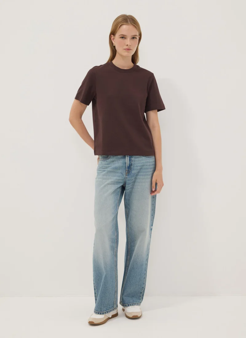 او في اس OVS Brown Relaxed-Fit Pure Cotton Short-Sleeve T-Shirt