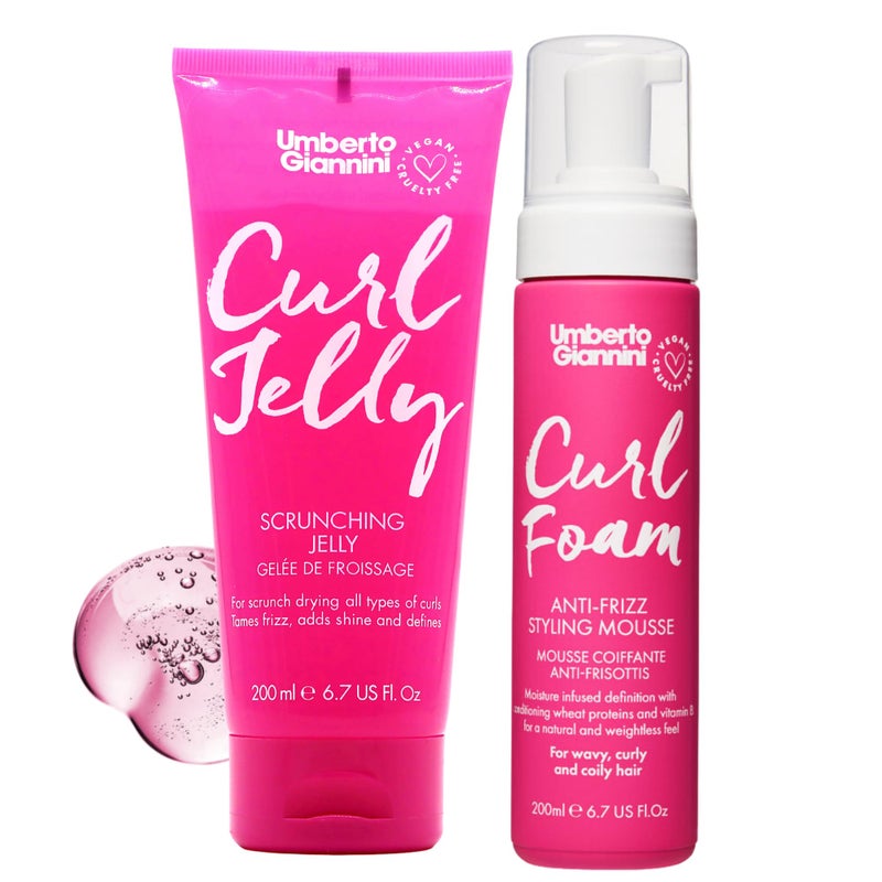 Umberto Giannini Curl Jelly Foam Mousse Duo Vegan CrueltyFree Styling Gel and Mousse for Defrizzing Curly or Wavy Hair