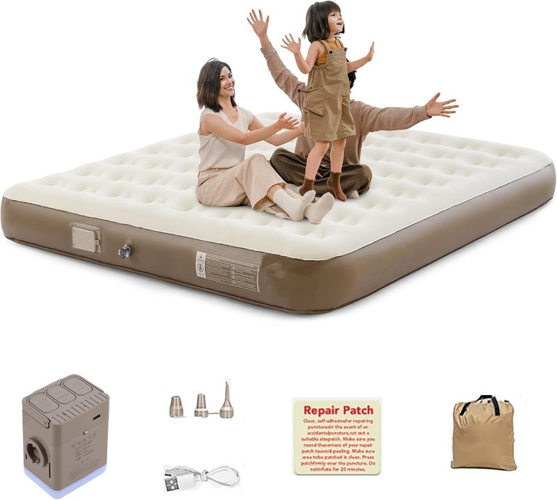 Automatic Inflatable Bed with Built in Pump, BOOM Inflatable Mattress with Flocked Top, 1Mins Camping Blow Up Mattress with Cordless Pump, Luxury Airbed for Home, Camping & Guests (200 * 150 * 25cm) - Image 1