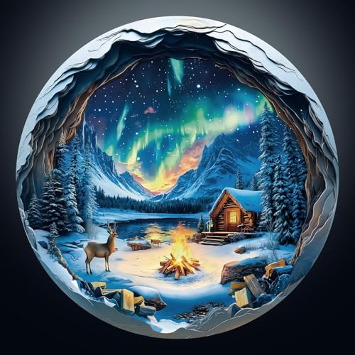 Artipuz 1000 Piece Round Jigsaw Puzzle for Adults 3D Visual Aurora World 268 Diameter Stress Relief Cognitive Challenge Ideal Mindfulness Gift for Family Game Night Artistic Wall Decor - Image 1