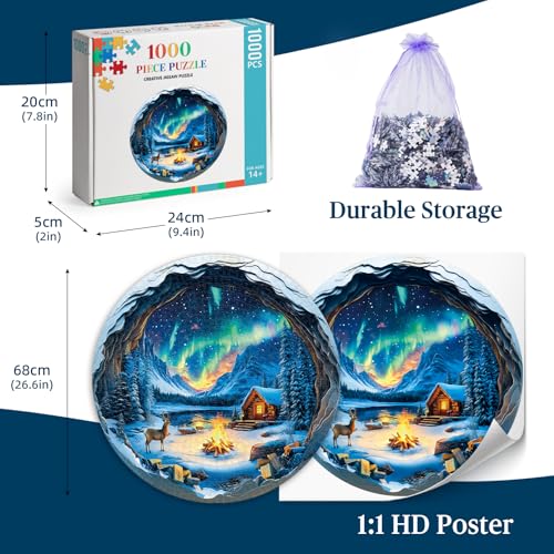 Artipuz 1000 Piece Round Jigsaw Puzzle for Adults 3D Visual Aurora World 268 Diameter Stress Relief Cognitive Challenge Ideal Mindfulness Gift for Family Game Night Artistic Wall Decor - Image 5